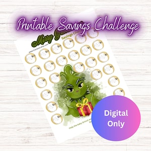 Printable Low Income Baby Grinch Savings Challenge, Holiday Savings Challenge, Printable PDF Planner Page, Savings Challenge,
