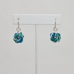 Large Mobius Earrings in Blues and Silver Enameled Copper