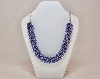 Purple Teardrop and Silver Spiral Focal Beaded Kumihimo with Chain Necklace