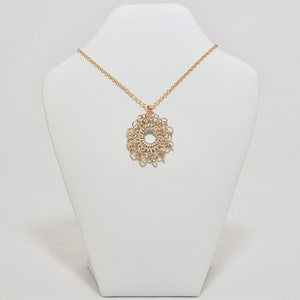Tatted Lace Pendant in Sterling Silver and 14kt Gold