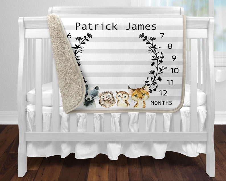 Boy Milestone Blanket Woodland Month Blanket Baby Growth Etsy