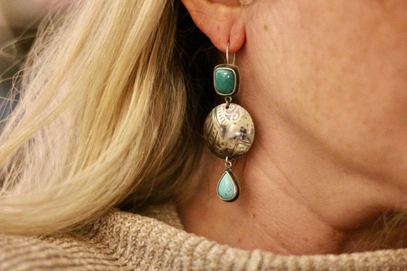 Double turquoise silver dangle