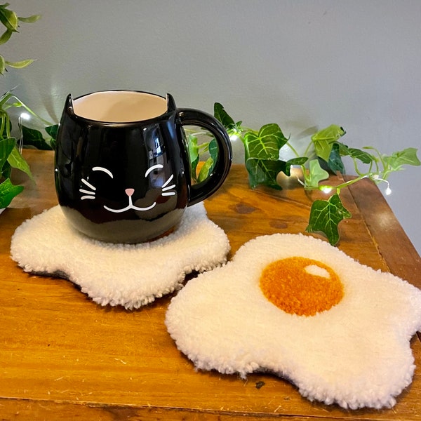 Handmade Fried Egg Mug Rugs - set of 2