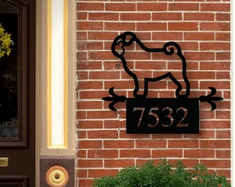 Custom Dog Address Sign, Metal Pug Sign, Custom Metal Address Sign, Metal House Number Sign, Pug Art, Front Porch Sign, Address Plaque