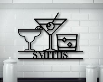 Personalized Bar Theme Sign,Custom Bar Theme Sign,Drink Sign,Metal Family Name Sign for bar, Martini Lover Gift,Last Name Sign,Whiskey Decor