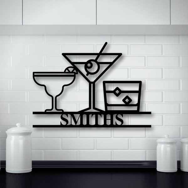 Personalized Bar Theme Sign,Custom Bar Theme Sign,Drink Sign,Metal Family Name Sign for bar, Martini Lover Gift,Last Name Sign,Whiskey Decor