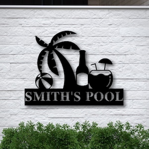 Personalized Beach Theme Sign,Custom Beach Theme Sign,Pool Drink Sign,Metal Family Name Sign for Beach,Pool House Decor, Beach Art