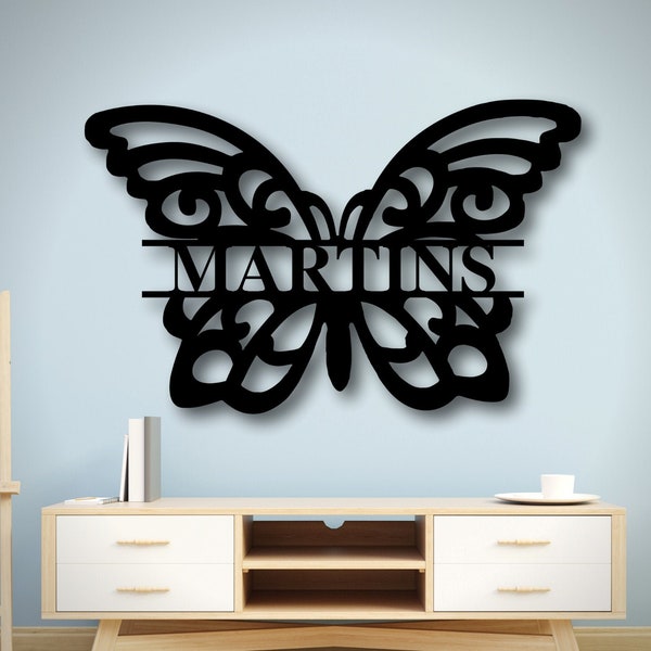 Last Name Metal Sign, Family Name Sign, Personalized Butterfly Sign,Personalized Metal Wall Decor, Welcome Sign for Front Porch for Home