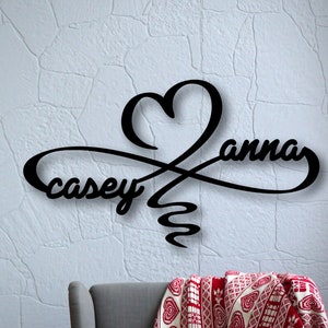 Personalized Metal Infinity Heart Sign, Custom Wedding Gift, Couple Names Heart Shape Wall Hanging, Door Hanger Home Decor