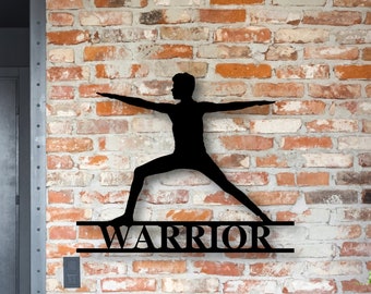 Personalized Yoga Warrior Sign, Family Name Metal Sign, Personalized Yoga Sign, Custom Last Name Sign, Personalized Metal Wall Art