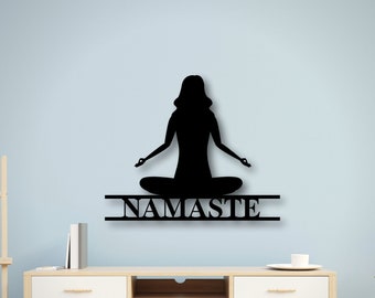 Personalized Yoga Namaste Sign, Family Name Metal Sign, Personalized Yoga Sign, Custom Last Name Sign, Personalized Metal Wall Art