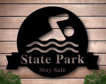 Personalized Metal Swimmer Sign, Family Name Metal Sign, Metal Triathlete Sign, Custom Last Name Sign, Personalized Metal Wall Decor
