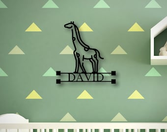 Personalized Giraffe Decoration with Name,Giraffe Sign,Custom Metal Last Name Sign,Family Name Sign,Door Hanger,Metal Wall Art,Giraffe Decor
