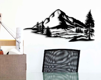 Mountain Wall Art, Mountain Office Decor, Metal Mountain Sign, Mountain Art, Mountain Range, Metal Outdoor Signs, Office Wall Art Mountains