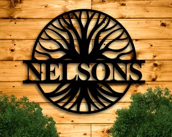 Personalized Family Name Metal Sign, Tree of Life Sign, Last Name Front Porch Sign, Housewarming gift, Wedding gift, Metal Wall Art Decor