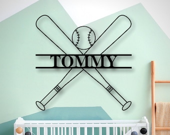 Personalized Metal Baseball Sign, Boys Baseball Art, Baby Shower Gift, Personalized Bat Sign, Baseball Party Decor, Boys Room Art