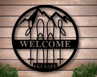 Custom Snow Skier Name Sign, Personalized Snow Skiing Family Name Sign, Snow Skier Gifts with Name, Snow Ski Sign, Custom Metal Sign