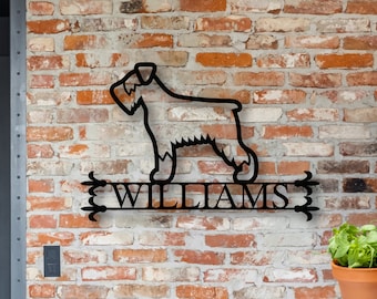 Personalized Metal Family Dog Sign, Metal House Number Dog Sign, Front Porch Sign, Address Sign, Metal Schnauzer Sign, Custom Schnauzer Sign