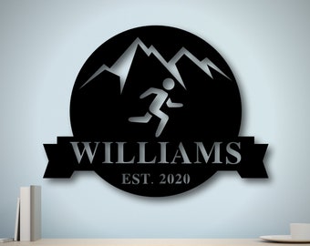 Personalized Metal Runner Sign, Family Name Metal Sign,Metal Triathlete Sign, Custom Last Name Sign, Personalized Marathon Decor