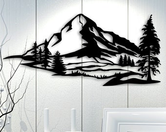 Metal Wall Art Mountains, Mountains Wall Art, Scandinavian decor Idea Gift ,Living Room stencil hanging mountain range artwork Mountain Sign