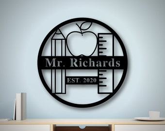 Personalized Teacher Sign for Classroom, Teacher Gifts with Name, Teacher Appreciation Gift, Classroom Decor, Teacher Apple Sign, Metal Sign