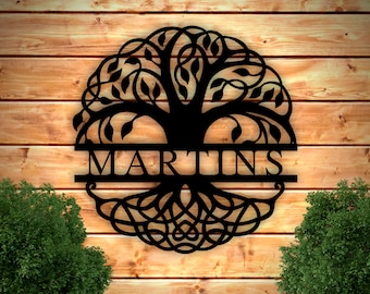 Custom Metal Sign initials sign custom metal hanging tree with roots gift for her home decor tree sign housewarming family name sign