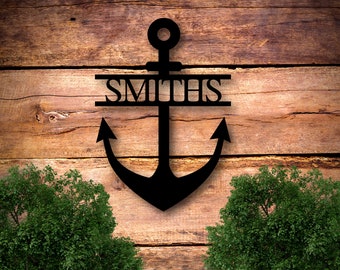 Personalized Anchor Decoration with Name, Anchor Sign, Custom Metal Last Name Sign, Family Name Sign,Door Hanger,Metal Wall Art,Anchor Decor