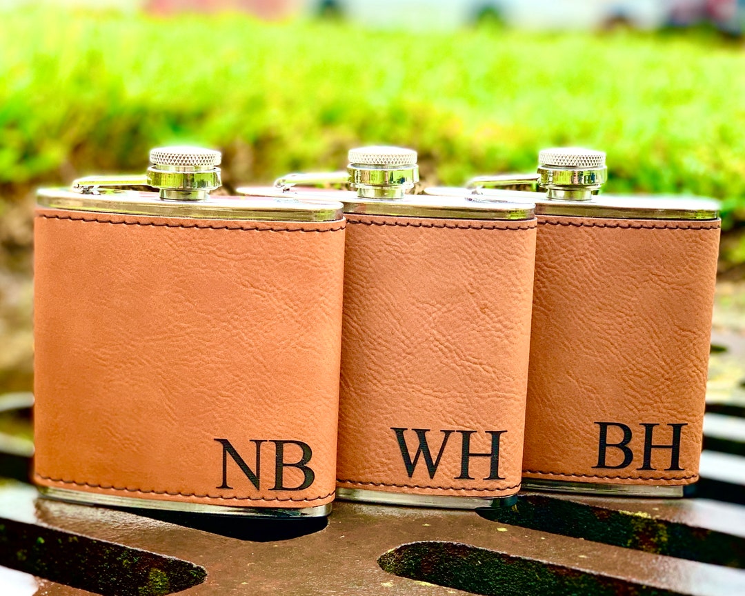 Personalized Groomsman Flasks, Leather Wrapped Flask, Engraved Flask