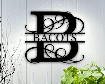 Personalized Family Name Metal Sign, Personalized Home Decor, Split Monogram Sign, Front Porch Sign, Housewarming gift, Wedding Gift Sign