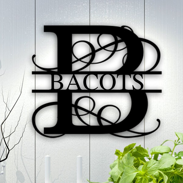 Personalized Family Name Metal Sign, Personalized Home Decor, Split Monogram Sign, Front Porch Sign, Housewarming gift, Wedding Gift Sign