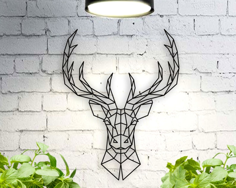 Deer Metal Wall Art Geometric Deer Head Metal Wall Decor Etsy