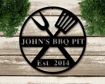 Personalized Metal BBQ Sign, BBQ Grill Sign, Outdoor Kitchen Metal Signs, Personalized Grill Sign, BBQ Party Decor