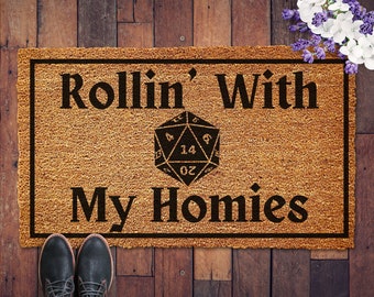 Rollin With My Homies Doormat, D&D Welcome Mat, Dungeons and Dragons Doormat, DND Doormat, DND Gift, Housewarming Gift, Welcome Door Mat