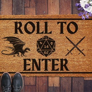 Paillasson Roll To Enter, D&D, paillasson donjons et dragons, paillasson du MDN, cadeau du MDN, cadeau de pendaison de crémaillère, paillasson de bienvenue