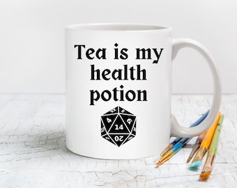Tea Is My Health Potion Tea Mug, D&D Tea Mug, Dungeons and Dragons Tea Mug, DND Tea Mug, DND Gift, Housewarming Gift, DND Mug