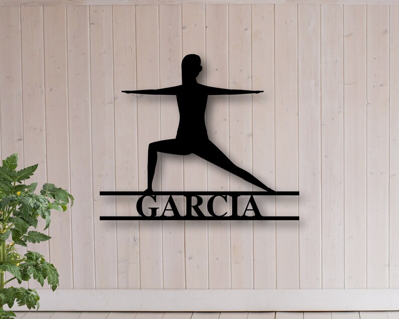 Personalized Yoga Warrior Sign, Family Name Metal Sign, Personalized Yoga Sign, Custom Last Name Sign, Personalized Metal Wall Art Warrior II - Female