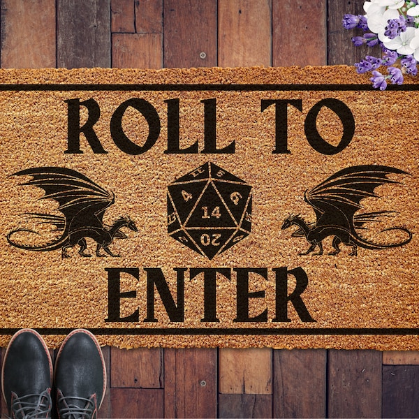 Roll To Enter Doormat, D&D Welcome Mat, Dungeons and Dragons Doormat, DND Doormat, DND Gift, Housewarming Gift, Welcome Door Mat