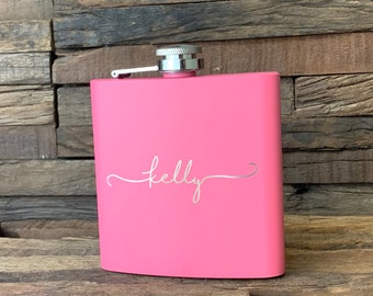 Personalized Flask for Women, Flask Set, Bridesmaid flask, Bridesmaid gift, Engraved Flask for Women, Pink Flask