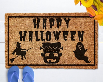 Happy Halloween Doormat, Happy Halloween Welcome Mat, Fall Doormat, Halloween Mat,  Housewarming Gift, Fun Halloween Gift