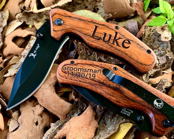 4 Personaliz​ed Pocket Knives Groomsmen Gifts Engrave Wooden Groomsman Set Gift 
