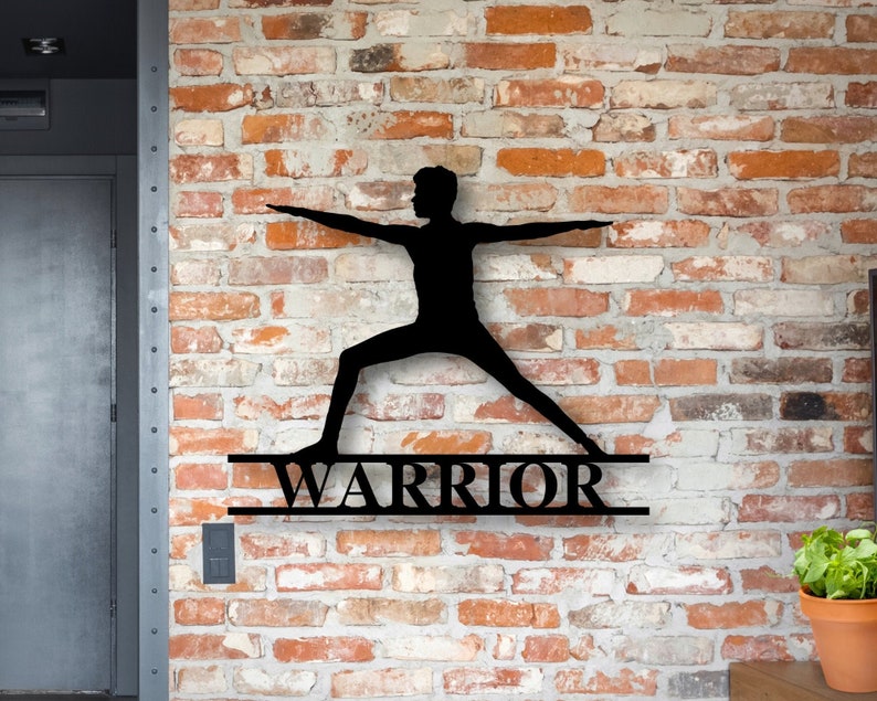 Personalized Yoga Warrior Sign, Family Name Metal Sign, Personalized Yoga Sign, Custom Last Name Sign, Personalized Metal Wall Art Warrior II - Male