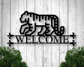 Personalized Metal Family Tiger Sign, Metal Welcome Tiger Sign, Front Porch Sign, Game Room Sign, Metal Tiger Sign, Custom Tiger Sign
