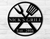 Personalized BBQ Sign, Grilling Gifts, Outdoor Kitchen Metal Sign, Personalized Metal Sign, Grill Gifts for Dad, Metal Sign for Outdoors