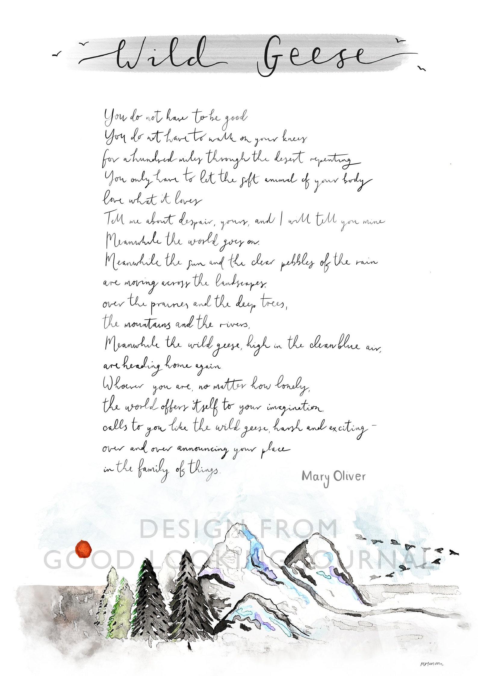 Framed Wild Geese Print Mary Oliver Poem Watercolour Etsy