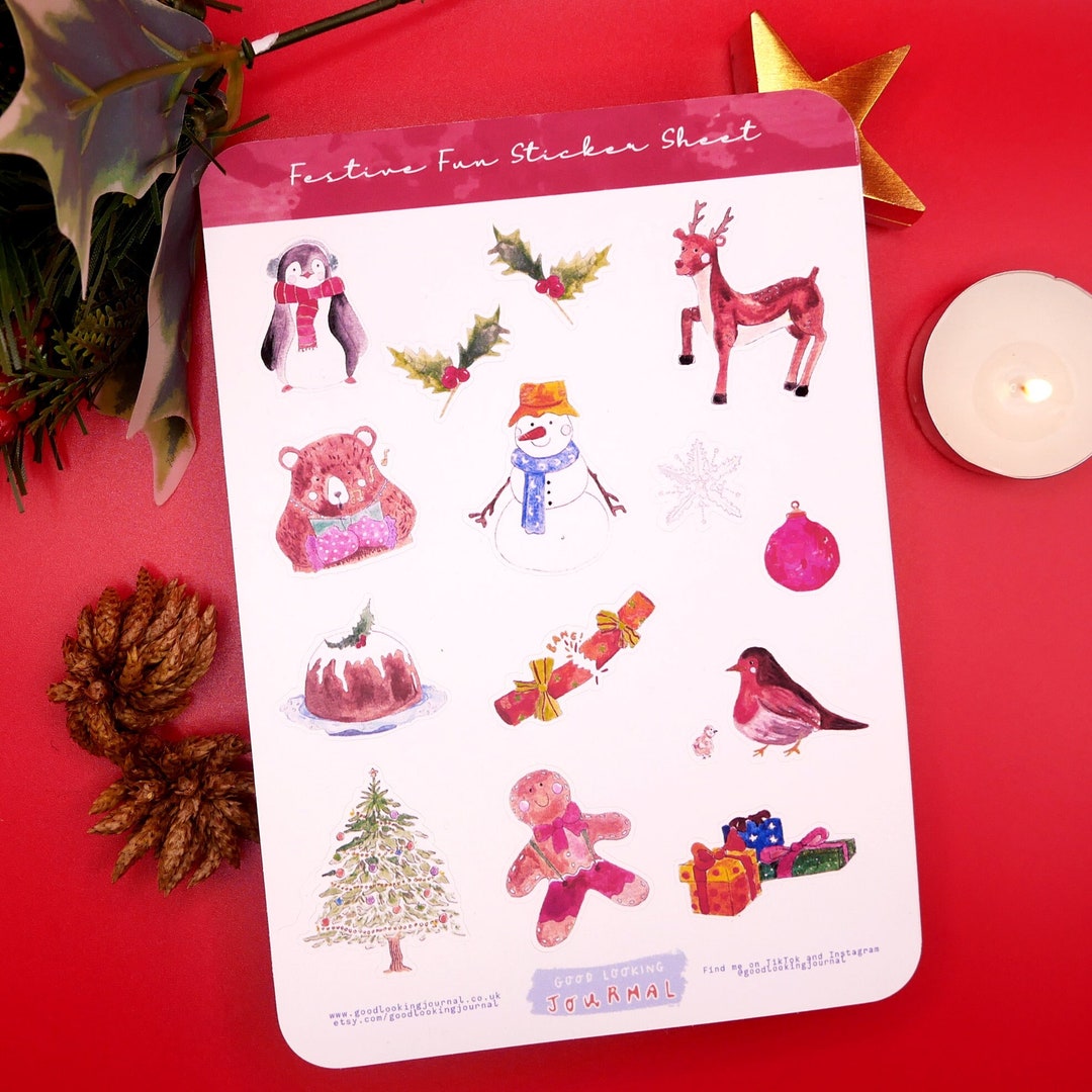 Festive Fun Sticker Sheet - Adorable Hand Painted Christmas Stickers ...