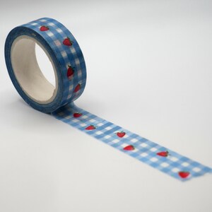 Blue Gingham and Strawberries Washi Tape decorative masking tape for journaling image 2
