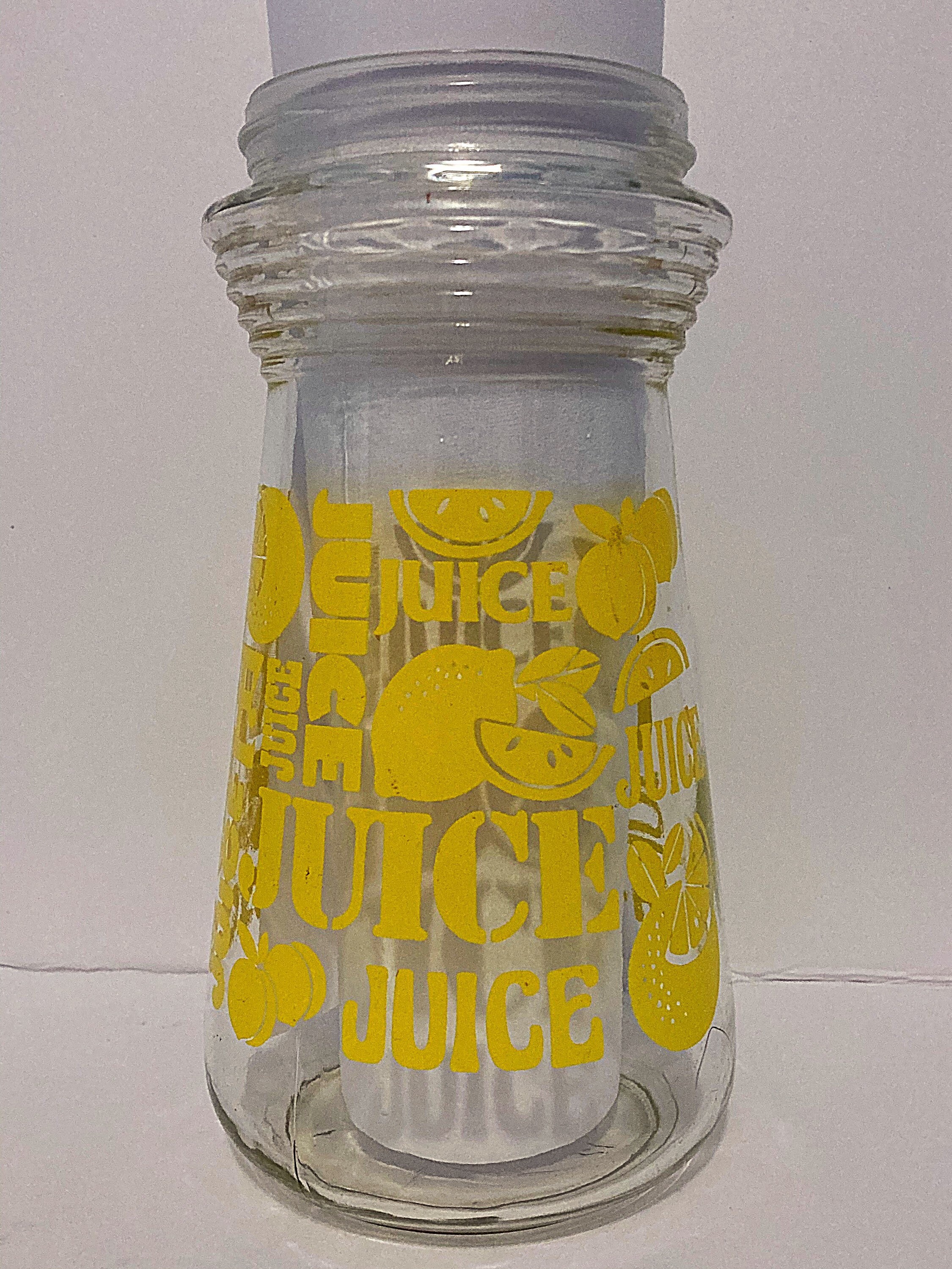 Vintage Glass Juice Carafe Pitcher Jar W/ Lid Yellow Lemon Etsy