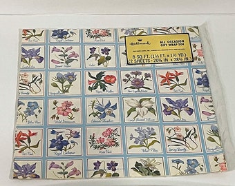 Hallmark Flat All Occasion Gift Wrap Floral Flowers NOS USA 2 Sheets Vintage