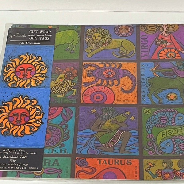 Hallmark Flat All Occasion Gift Wrap Tags Zodiac Sun NOS USA 2 Sheets Vtg Rare