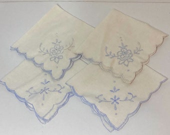 Linen Cloth Napkins Rectangle Dining Entertaining Vintage White Blue Floral